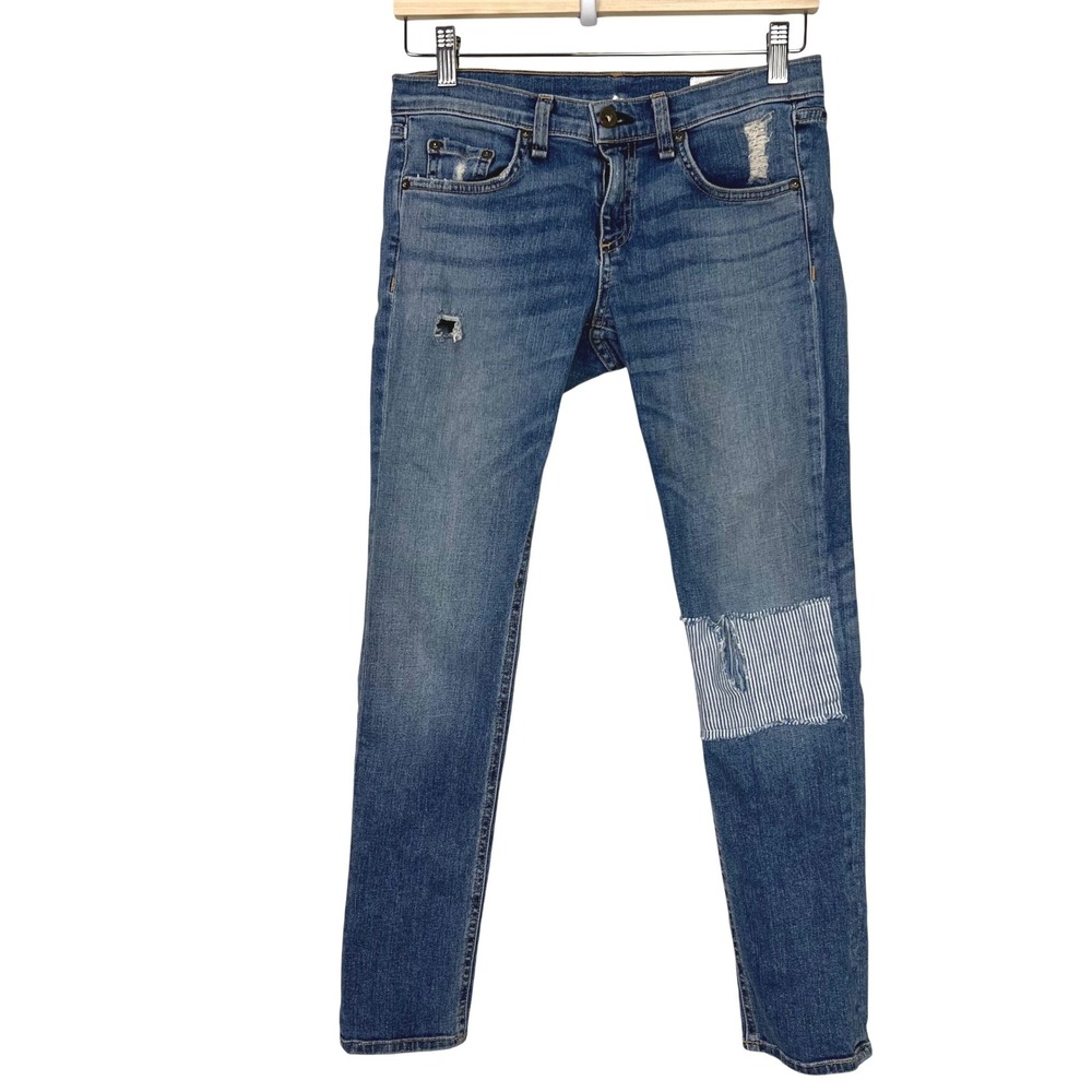 Rag & Bone Tomboy Ludlow‎ Distressed Patchwork Slim Jeans Womens Size 25